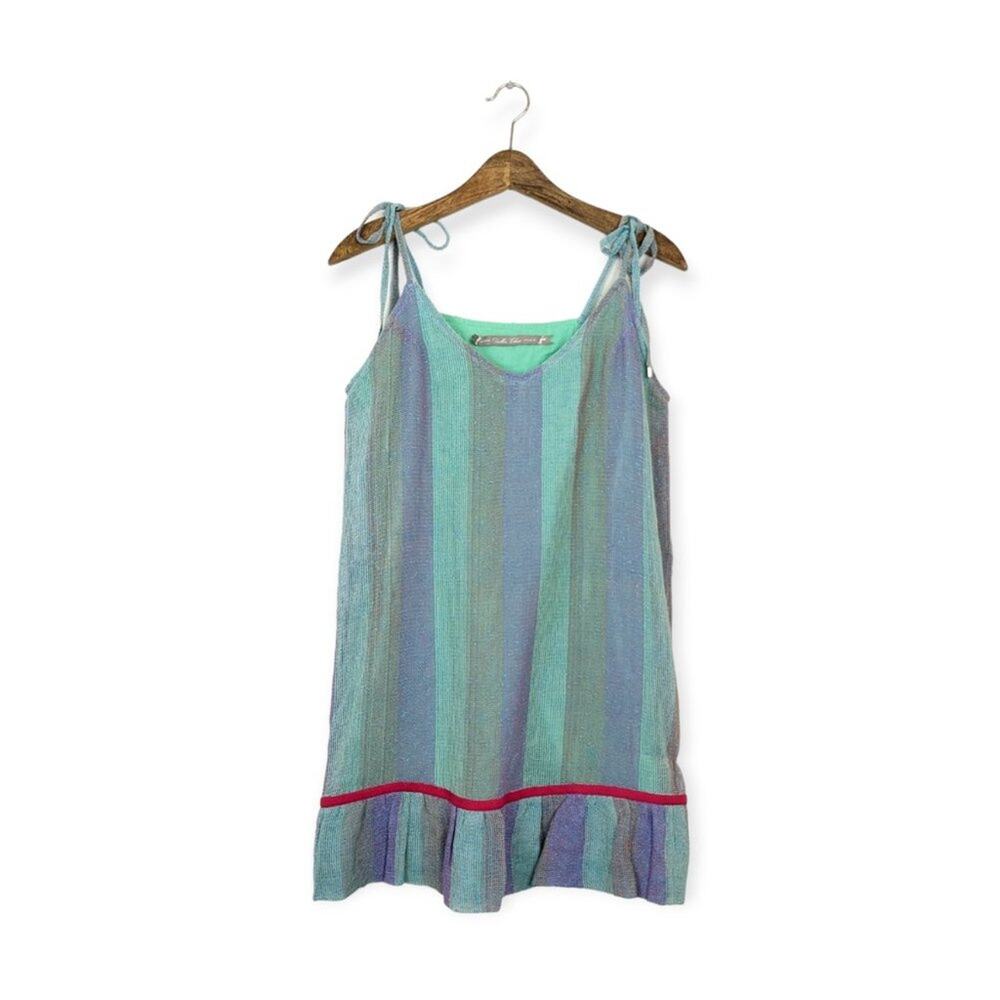 Dallin Chase Striped Basket Multicolored Shoulder Tie Mini Dress